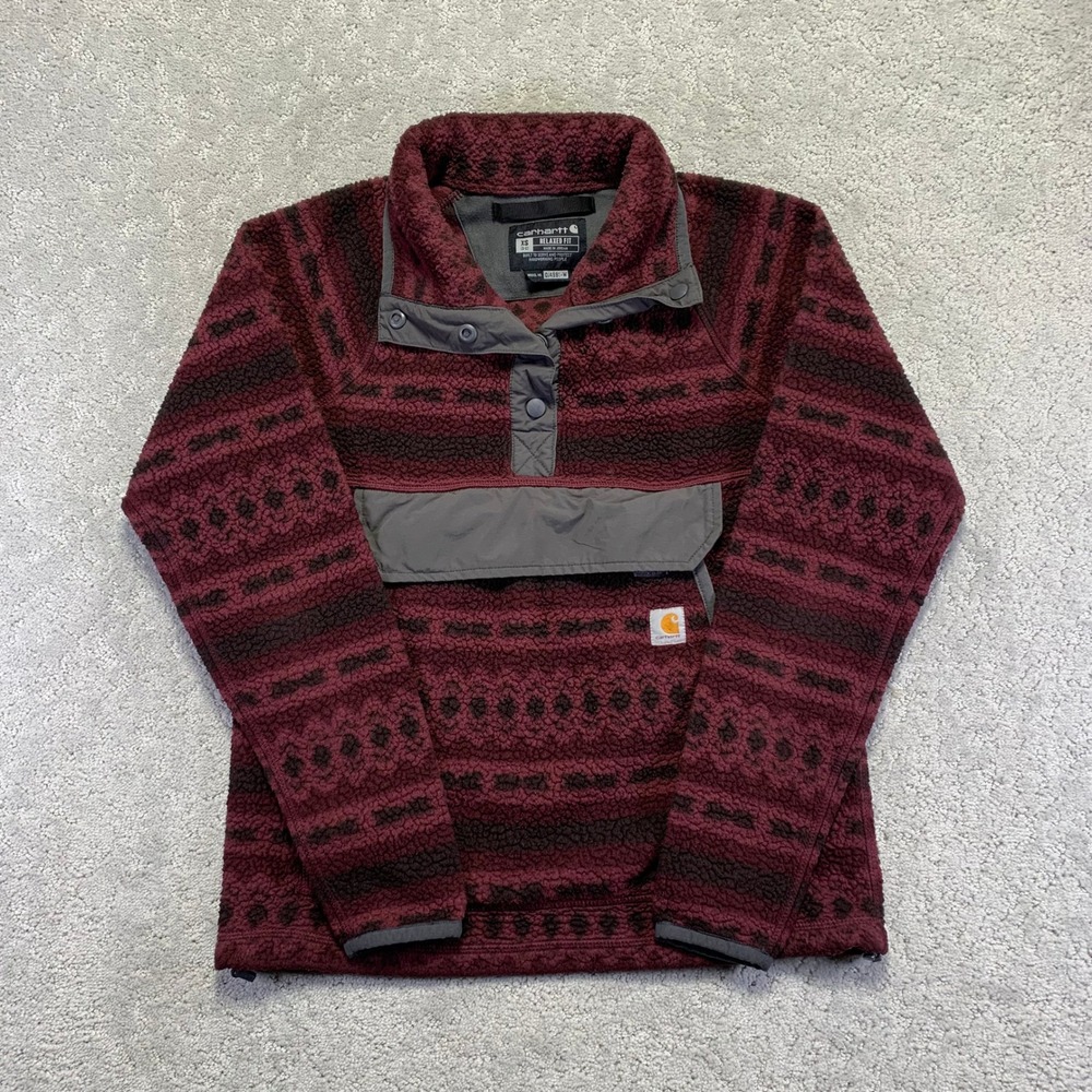 Carhartt Women's Burgundy and Black Patterned Pullover Ski Jacket